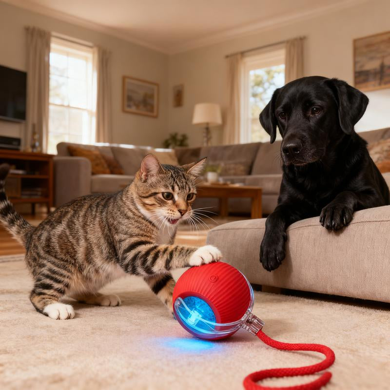Electric Dog & Cat Accessorieselectric Cat Ball Toy with Rope, Interactivecat Teaser Toy, Automatic Rolling Ball Toy,Pet Supplies